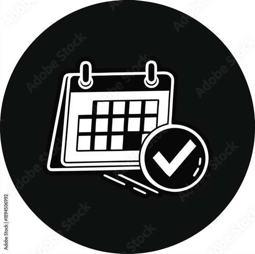 Calendar with check mark icon symbolizing approved schedule planned event completed task date confirmed appointment confirmation