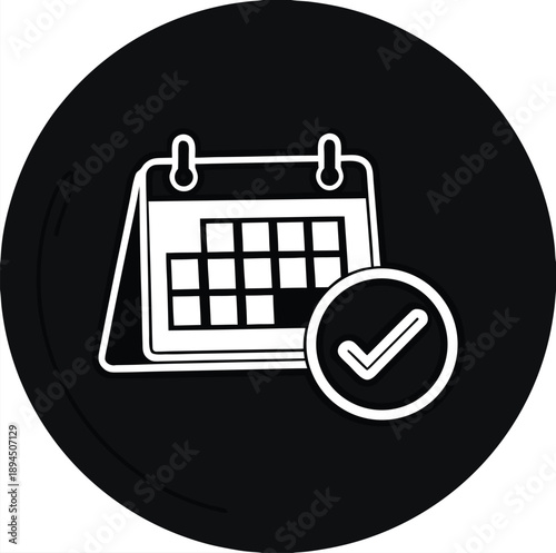 Calendar with check mark icon symbolizing approved schedule planned event completed task date confirmed appointment confirmation