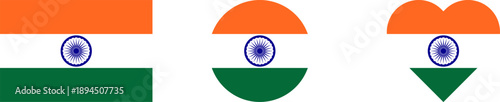 Indian Flag Shapes Set Square, Circle, and Heart, transparent background