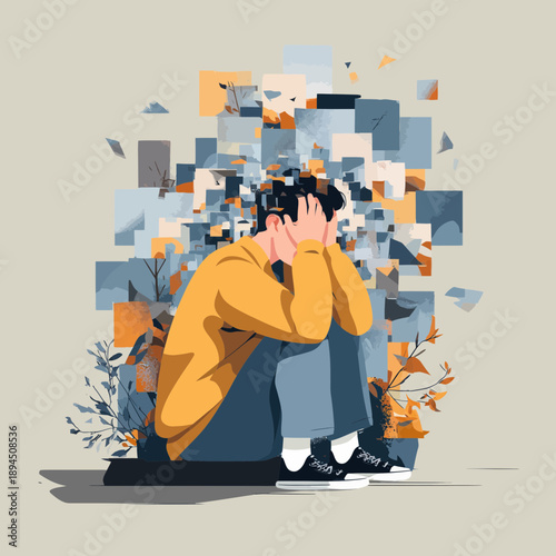 Man experiencing mental distress with fragmented mind