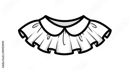 Elegant ruffle neckline illustration isolated on white background, showcasing detailed design and classic style