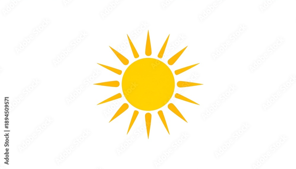 Fototapeta premium A stylized sun illustration with radiating yellow rays on white background