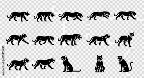 Collection of Black Panther Silhouettes in Various Poses.