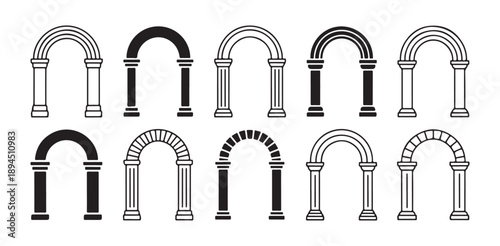 Set of architectural arches and columns for classical design projects