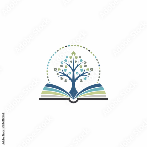 Open Book with Tree Emerging from Pages.