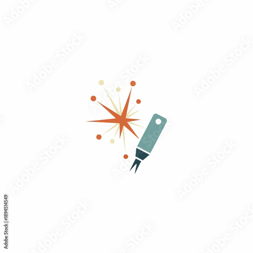 USB Plug with Sparkles and Orange Starburst.