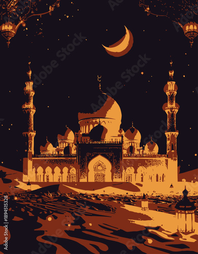 Mosque Ramadan vibes illustration