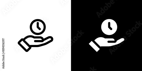 Save Time icon concept with flat Black White Background. Vector illustration.