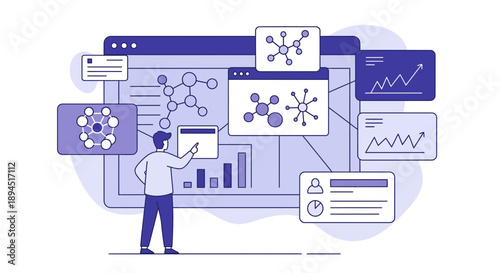 Data scientist analyzing complex information on a digital interface technology concept.