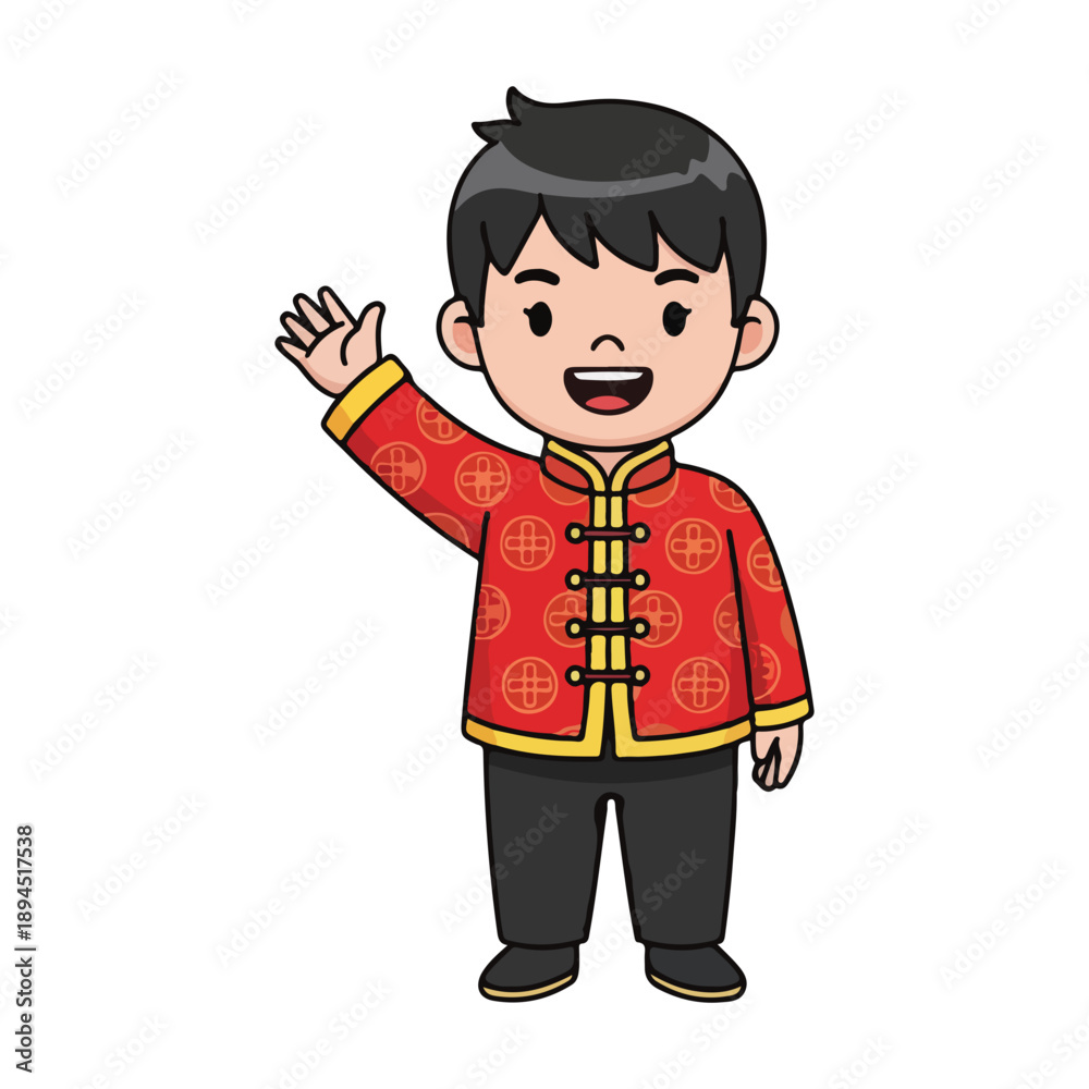 Fototapeta premium Festive Chinese Boy Waving