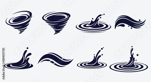 Collection of swirling vortex and water splash icons.