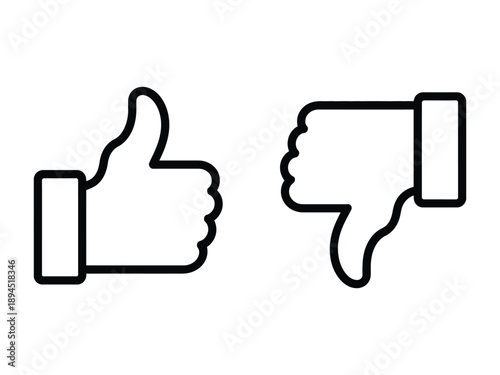 Thumbs Up and Thumbs Down Hand Gesture Outline Icons