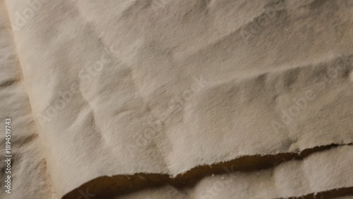Close-up of folded beige fabric or paper.  Textured surface