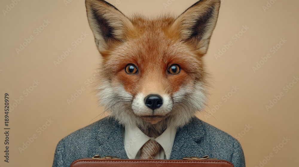 Fototapeta premium Fox in Suit: Anthropomorphic Portrait of a Business Fox in Formal Attire