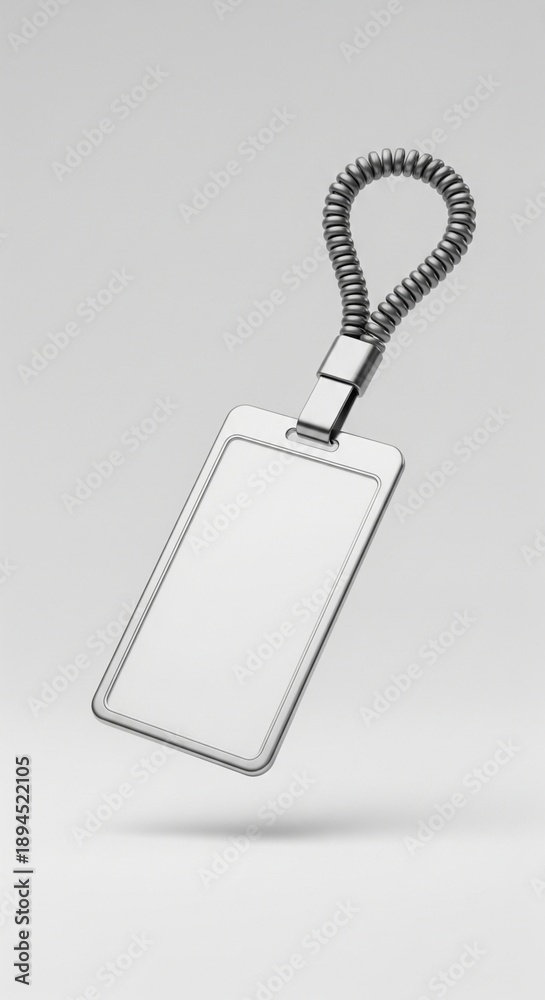 Fototapeta premium Blank luggage tag mockup with plastic coil strap isolated on white background vertical orientation minimalist style