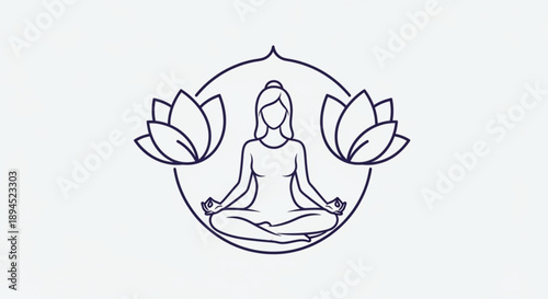 Woman meditating in lotus position with flowers yoga and mindfulness concept for wellness and relaxation