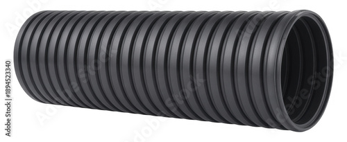Black corrugated tube pipe ribbed isolated on a transparent background