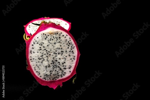 Fresh exotic pitaya fruit cross section, macro shot