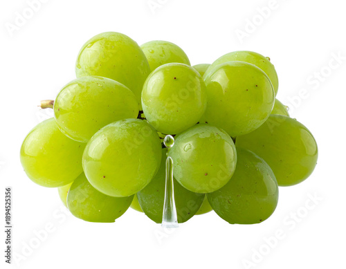 Vibrant green grapes cluster, glistening with water droplets