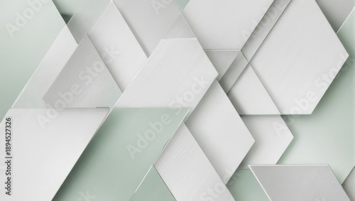 Abstract geometric pattern of white and light mint green shapes