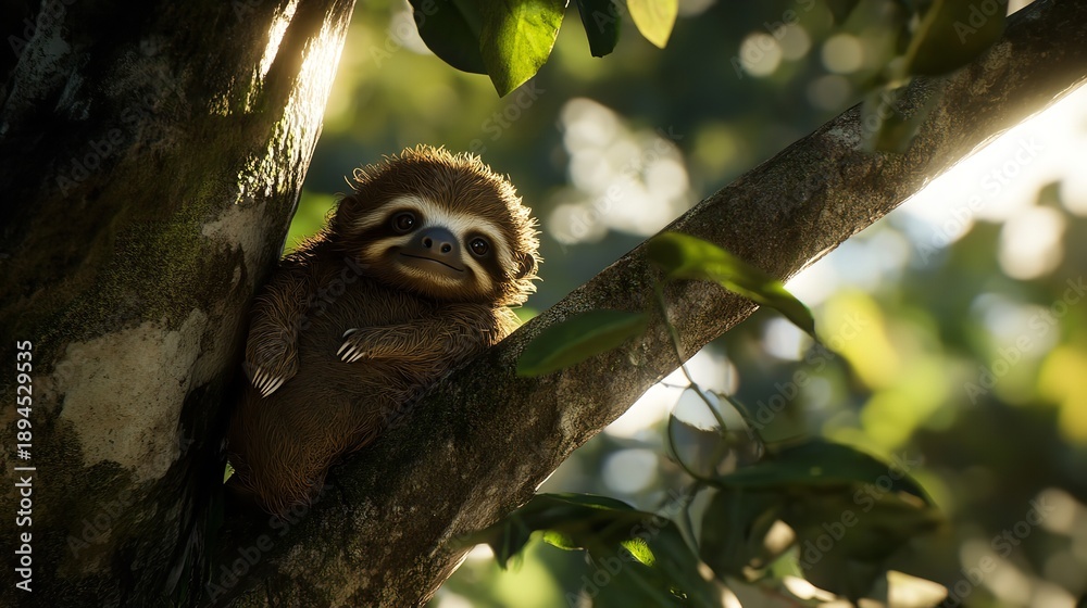 Obraz premium Adorable Baby Sloth Posing in a Lush Rainforest Canopy