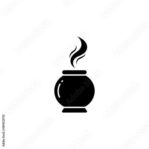 flat vector silhouette of incense burner pot, solid black, minimalist icon style for Buddha Day (Vesak) celebrations