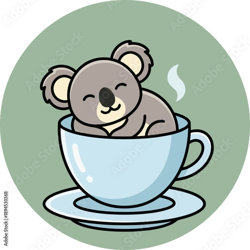 Cute Koala Bear Relaxing in a Tea Cup for Sleep Time Concept