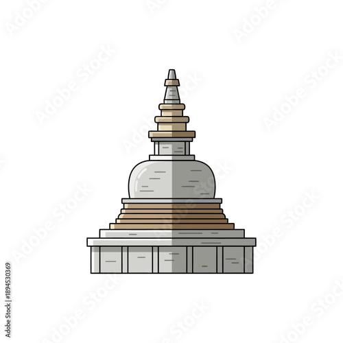 semi-flat vector icon of stone stupa monument, natural stone colors, for Buddha Day (Vesak) celebrations
