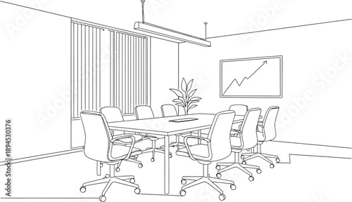 Minimalist Office Meeting Room Line Art Illustration
Conference Room Office Interior Graphic Sketch Illustration Vector