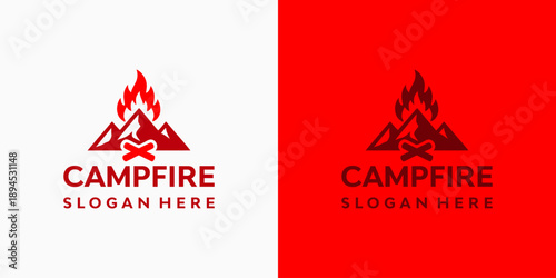 Mountain and fire vector logo design with a modern, simple, clean, and abstract style. Icon for business, adventure, outdoor, and personal branding.