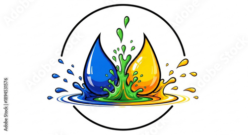 Colorful liquid droplets merging in circle vibrant splashes and dynamic energy abstract fluid art