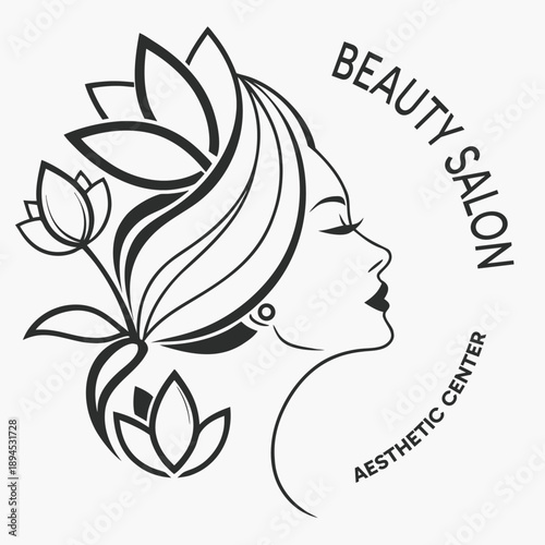 Beauty salon logo, aesthetic center, elegant and feminine design, spa elements, lotus flower or beauty symbols