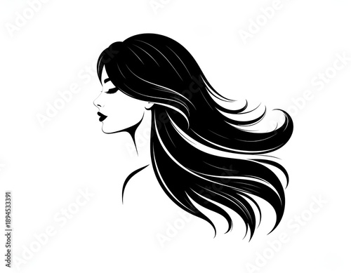 Vector illustration of silhouette of a woman with long hair