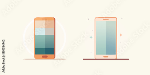 A professional set of mobile phone vector icons featuring digital smartphone displays and touch screen technology for modern business communication