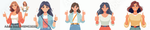 VECTOR OF A WOMAN RAISING THUMBS UP ON A WHITE BACKGROUND FLAT DESIGN