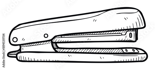 Simple black and white line drawing of a common office stapler, perfect for school projects, educational resources, and office equipment catalogs