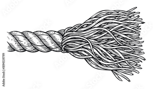 A textured rope transitioning from a strong twisted cable into loose individual threads, suitable for industrial safety concepts or material science presentations