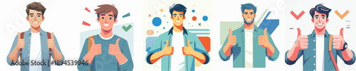 VECTOR OF A MAN RAISING THUMBS UP ON A WHITE BACKGROUND FLAT DESIGN