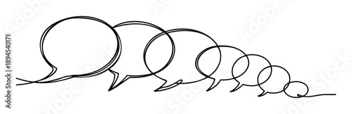 Connected speech bubbles in a continuous line, symbolizing dynamic communication, evolving dialogue, and interactive thought processes for presentations, social media, and educational