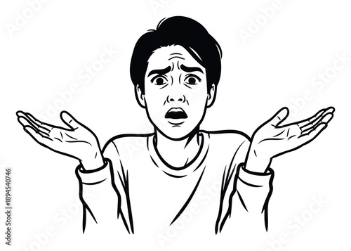 Distraught male shrugging shoulders with a worried facial expression and questioning gesture, ideal for expressing perplexity or dilemma scenarios