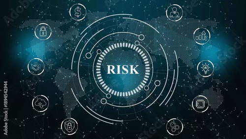 фотографія Glowing neon line a risk concept button on a visual display