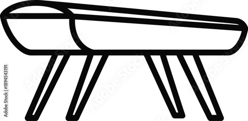 Simple black line art icon representing a gymnastics pommel horse apparatus used for competitive vaulting and balance training in sports.