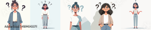VECTOR OF A CONFUSED WOMAN ON A WHITE BACKGROUND FLAT DESIGN