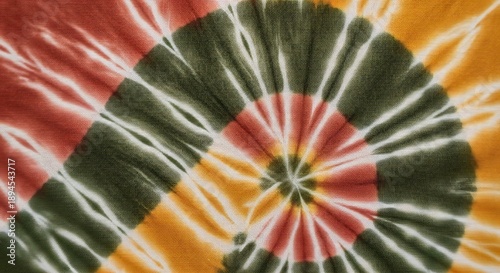 Swirling Tie Dye Fabric Pattern in Red Green and Yellow