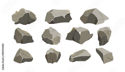 Stylized Flat Rock Stone Set Illustration With Natural Terrain Elements