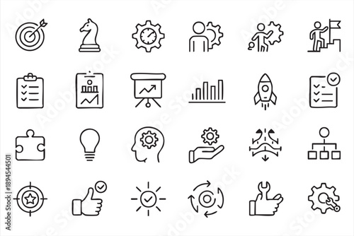 Corporate Planning Line Icons for Workflow Improvement, Productivity Systems