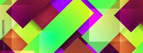 Dynamic abstract background with overlapping rectangular blocks in green burgundy and yellow shades