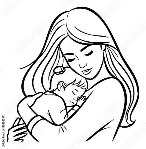 Loving mother embracing her sleeping baby with tenderness, symbolizing maternal care and family warmth for parenting guides, nursery decor, and heartfelt communication designs