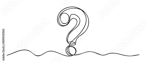 Continuous line drawing of a question mark symbol signifying inquiry and problem solving, ideal for educational resources, business presentations, and communication materials seeking to