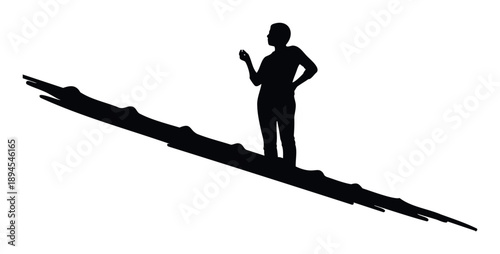 Silhouette of a person standing on a log holding a small item, representing balance, challenge, or achievement for motivational and personal development content.